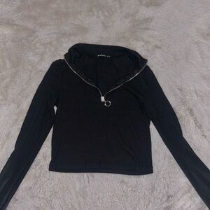 Black Zip-Up Women's Top